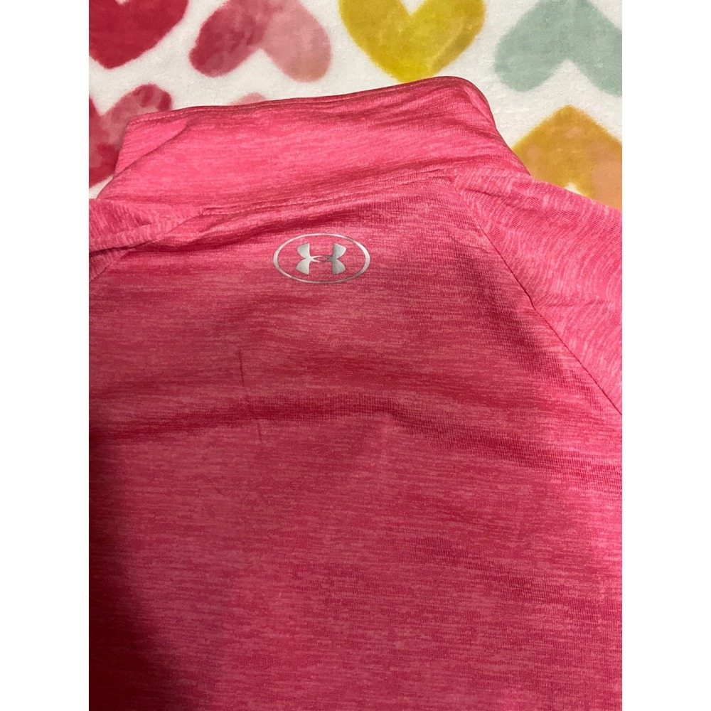Under Armour Women's Pink Heatgear Quarter Zip Long Sleeve Athletic Top Shirt - Picture 3 of 3